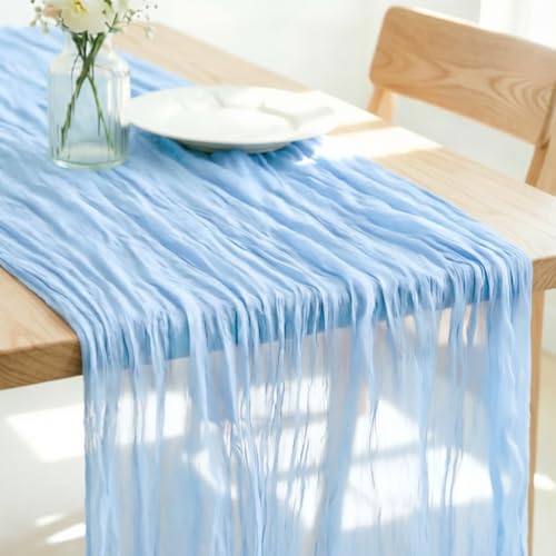 Light Blue Cheesecloth Table Runner, 10FT Gauze Boho Wedding Decor