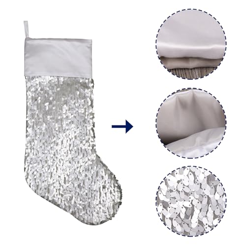 LimBridge 18-Inch Christmas Stockings 5 Pack White & Blue with Glitter Snowflake Star Trim
