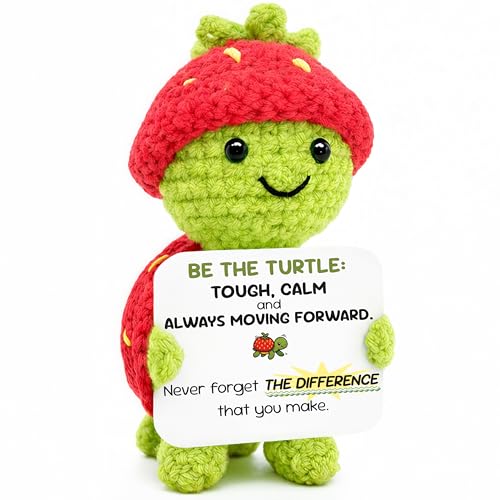 Handmade Positive Crochet Turtle Emotional Support Plush with Message Card