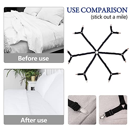 Adjustable Elastic Bed Sheet Holder Straps - 6 Way Clip Fasteners for Fitted Mattresses