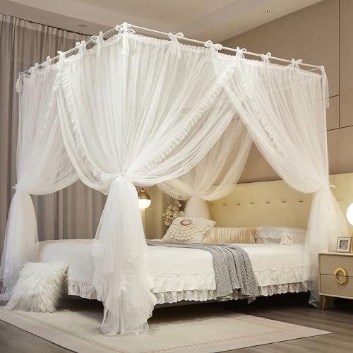 4-Corner Princess Bed Canopy Queen Size - Double Layer Netting Curtain
