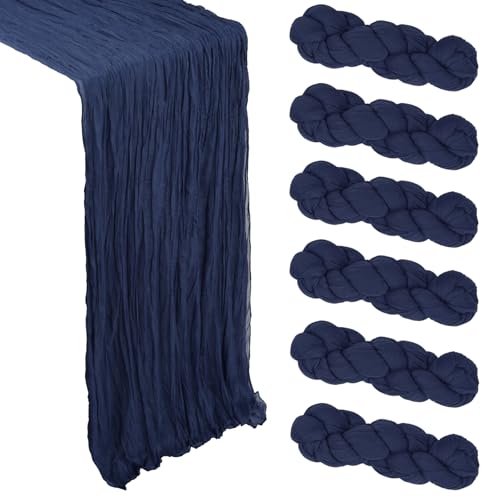 6 Pack Navy Blue Cheesecloth Table Runners 35x120 Inch Boho Gauze Fabric