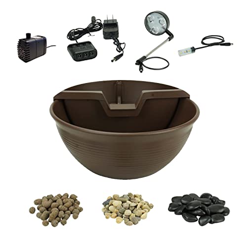 Tabletop Water Garden Fountain Kit with LED Lights - Mocha