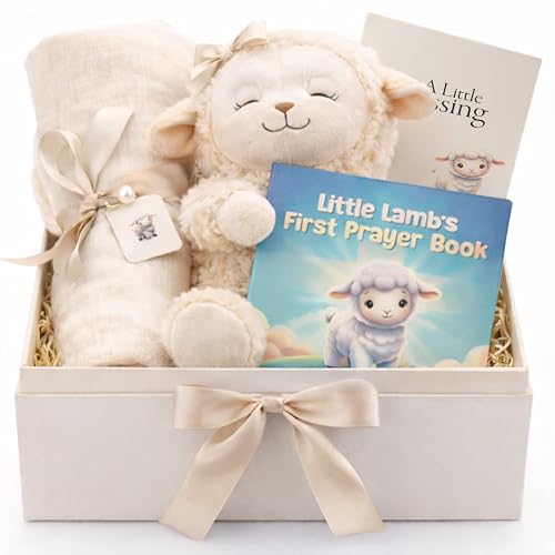5-Piece Baby Baptism Gift Set with Praying Lamb Plush & Blanket