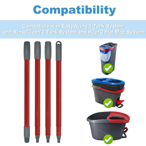 Adjustable Spin Mop Replacement Handle - 4-Section 30" to 58" Heavy Duty Iron Pole