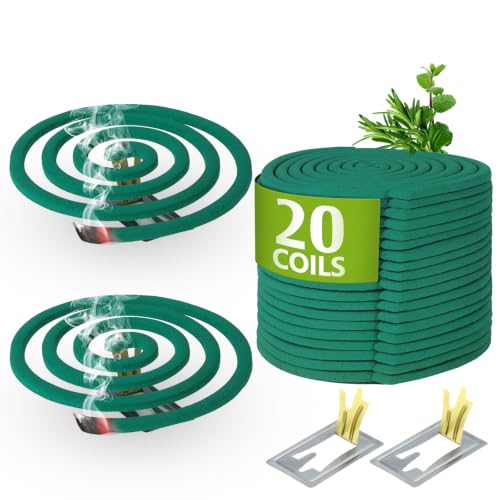 USKICH Outdoor Mosquito Coils Pack of 20 - Citronella & Natural Scent, 5-7 Hour Burn Time, Includes 2 Stands