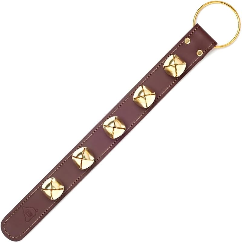 Leather Sleigh Bell Door Hanger with 5 Brass Bells for Holiday Decor
