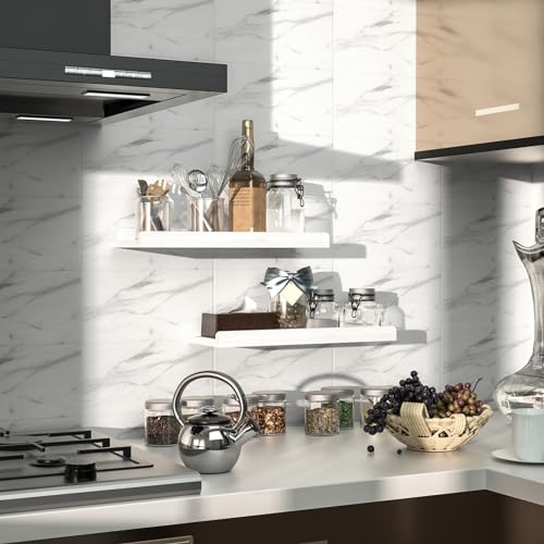 17-Inch Floating Wall Shelves with Protective Ledge, Set of 2, White