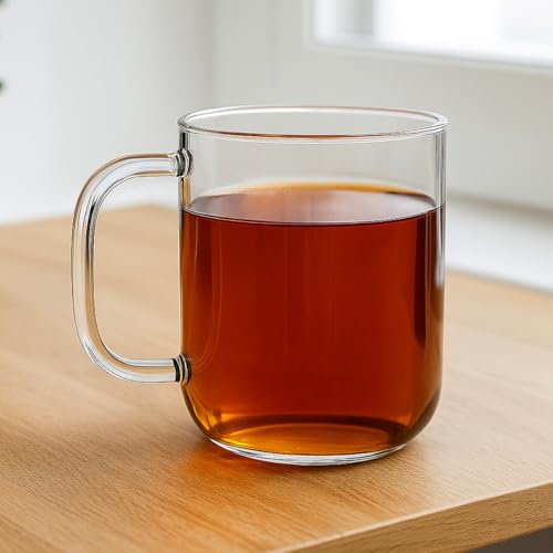 Aquach 20oz Glass Coffee Mug Set of 2 - Borosilicate Clear Drinking Cups with Handle, Microwave Safe, Large Capacity