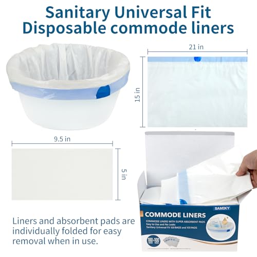 Universal Commode Liners with Absorbent Pads - 100 Count Bedside Toilet Liners