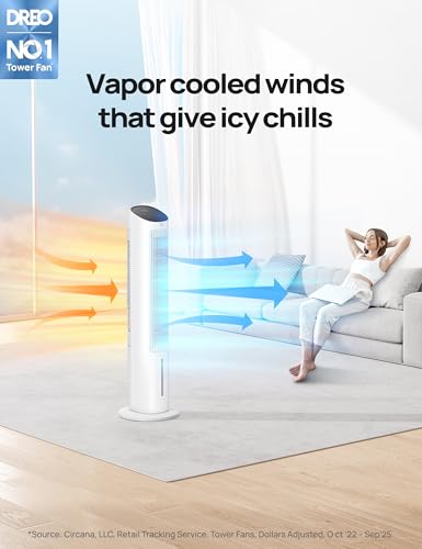 Evaporative Swamp Cooler Tower Fan 40-Inch 80° Oscillating with Remote
