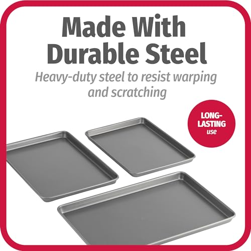 Nonstick Baking Sheet Set - 3-Piece Carbon Steel Cookie Sheets (Gray)