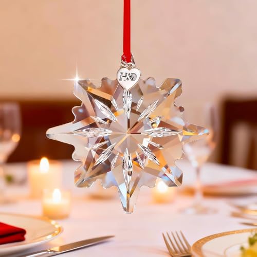 2026 Crystal Snowflake Suncatcher Ornament - Clear Snowflake Hanging Decor (3.15in) with Gift Box