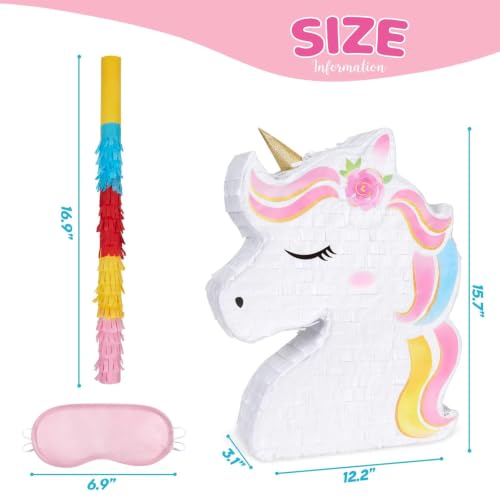 WERNNSAI Unicorn Piñata Set with Blindfold and Stick for Kids Birthday