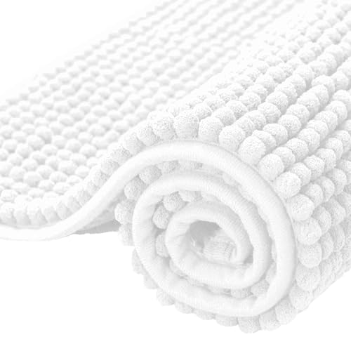 SUBRTEX Chenille Bath Rug Soft Absorbent Non-Slip White 18x24