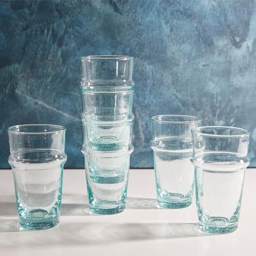 Handblown Moroccan Stackable Drinking Glasses, 11 oz - Set of 6