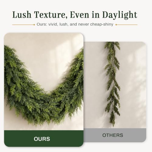 ICX 2Pcs 9.8FT Pre-Lit Cedar Garland with LEDs, Outdoor/Indoor Christmas Decor