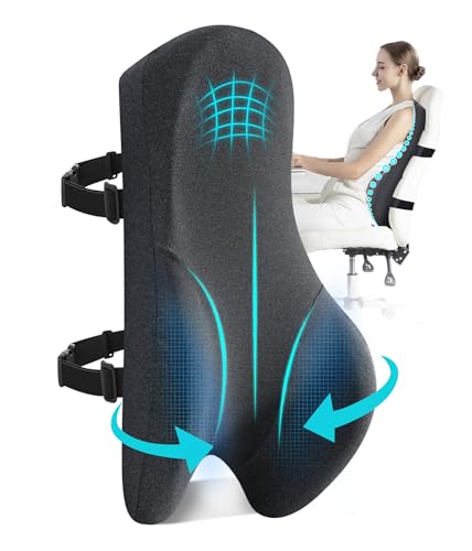 Memory Foam Lumbar Support Pillow for Office Chair - Adjustable Back Cushion