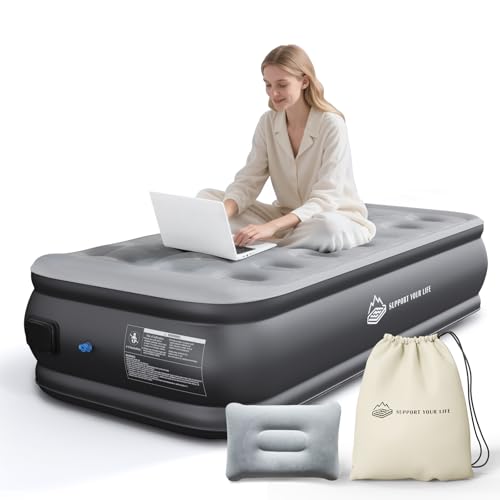 Twin Air Mattress with Built-in Pump and Integrated Pillow
