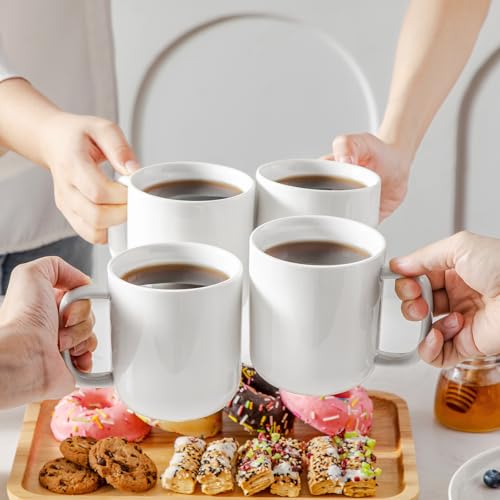 Vancasso 16 oz White Porcelain Coffee Mug Set - Durable Dishwasher & Microwave Safe, Ideal for Hot & Cold Beverages