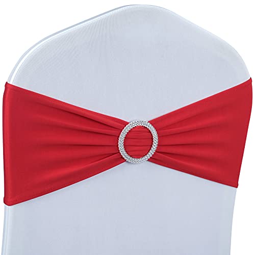 50 Pack Red Spandex Chair Sashes with Buckles for Weddings & Events
