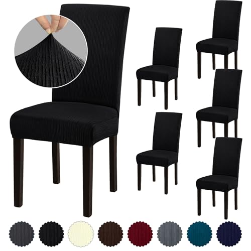 Stretch Dining Chair Covers Set of 6 - Washable Slipcovers for Protection