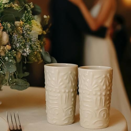 Mexican Shot Glasses Set of 4 - White Lace Hand Painted Talavera Ceramic 2oz Tequila Cups