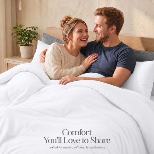 White Queen Comforter Set 3-Piece - Soft Microfiber Down Alternative Bedding