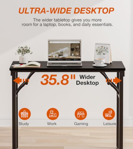 36-Inch Folding Computer Desk, Portable Foldable Office Desk for Small Spaces