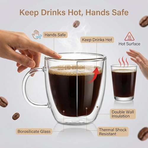 Double Wall Borosilicate Glass Coffee Mugs Set of 2 5oz Insulated Drinkware