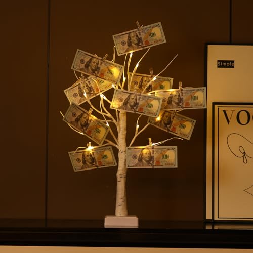 20-Inch LED Money Tree Gift Card Holder with 22 Clips for Photo Display