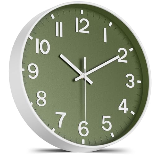 8-Inch Silent Non-Ticking Wall Clock, Modern Olive Green Analog Clock