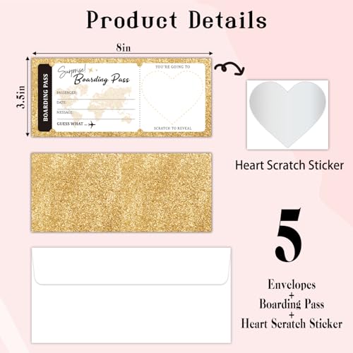 Lesixur 5 Pack Surprise Travel Boarding Pass Tickets with Scratch-Off Destination Reveal Cards for Wedding, Birthday, Christmas Gifts