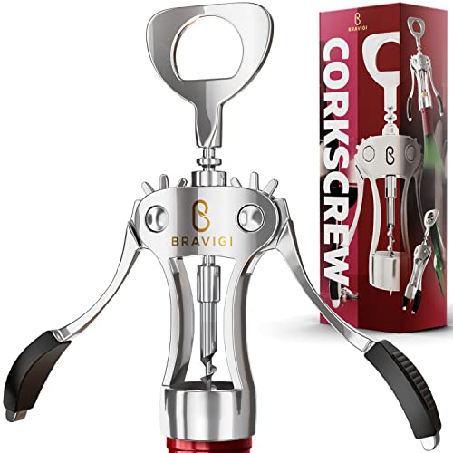 BRAVIGI Heavy Duty Stainless Steel Wing Corkscrew & Beer Opener - Portable Wine & Bottle Opener