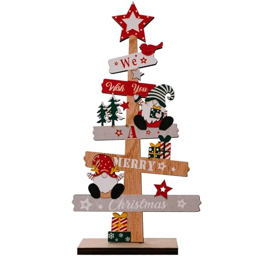 Wooden Christmas Tree Gnome Tabletop Decoration with Holiday Greeting