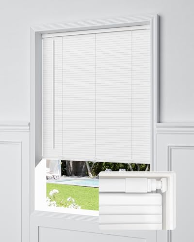 Cordless No-Drill Mini Blinds, 31" W x 64" H, White - L-Shaped Slats for Enhanced Privacy