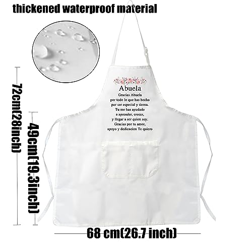 Spanish Grandma Gift Apron with Pockets - Gracias Abuela Kitchen Cooking Apron - White