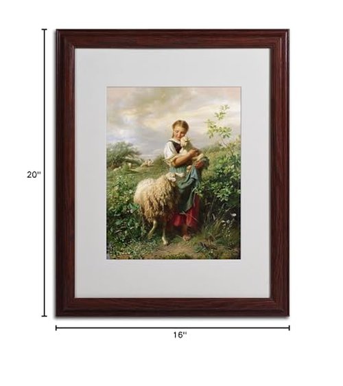 Trademark Fine Art The Shepherdess 1866 by Johann Hofner with Wood Frame Artwork, 16 by 20-Inch