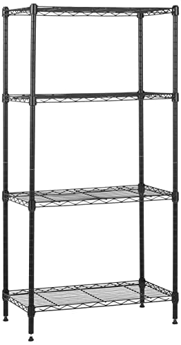 Amazon Basics 4-Shelf Steel Wire Storage Shelves, Black Metal Unit