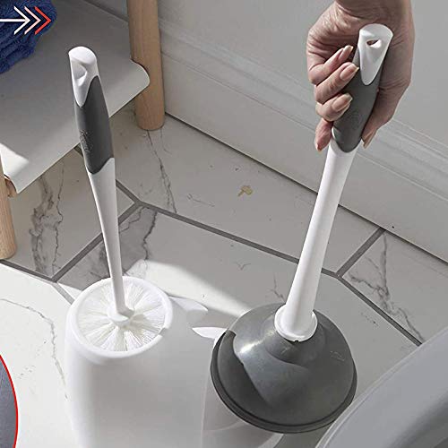 Toilet Plunger and Bowl Brush Set with Storage Holder Caddy, White/Gray