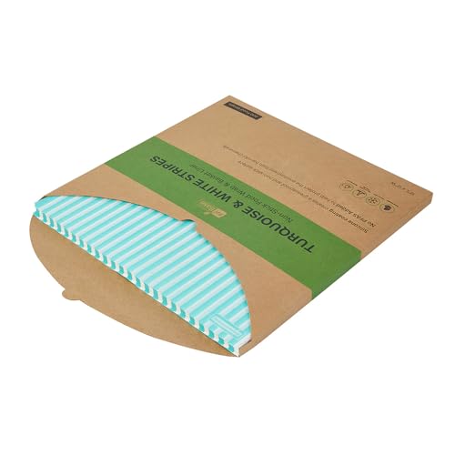 Restaurantware-Chef 101 12 x 12 Inch Deli Papers, 200 Greaseproof Sandwich Wrapping Papers - No Added PFAS, Striped Design, Turquoise And White Paper Food Basket Liners, Pre-Cut Style