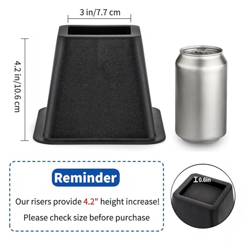 Heavy Duty Bed Risers 4 Inch - 6 Pack Non-Slip Furniture Lifts