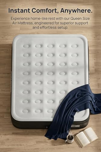 16-Inch Queen Air Mattress with Built-in Pump - Portable Flocked Inflatable Bed