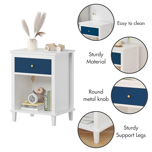 Modern Wooden Nightstand with Drawer and Shelf, White Bedside Table