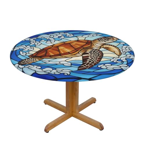 Futterya 45-50 Inch Marine Sea Turtle Waterproof Fitted Tablecloth
