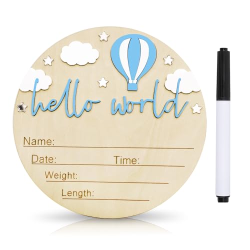 Wooden Baby Birth Announcement Sign - Hello World Newborn Keepsake