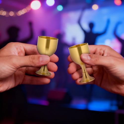 Vintage Metal Offering Cup Set - 2pc Golden Altar Ritual Goblet
