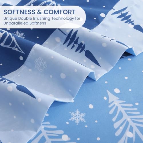 Mooreeke King Snowflake Microfiber Bed Sheet Set - Blue Winter Print