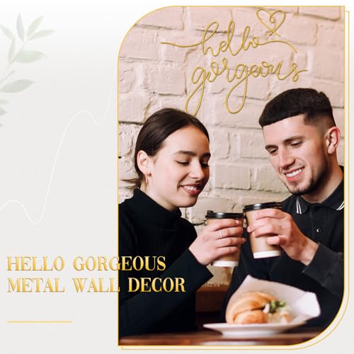 Hello Gorgeous Metal Wall Art - 3-Piece Gold Minimalist Script Decor Set