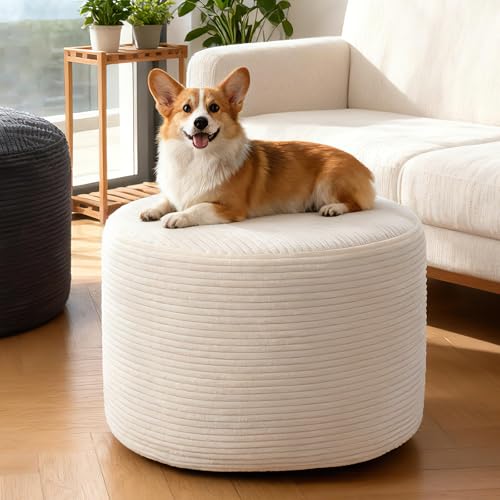 Round Corduroy Footstool Ottoman with High-Density Foam Filling